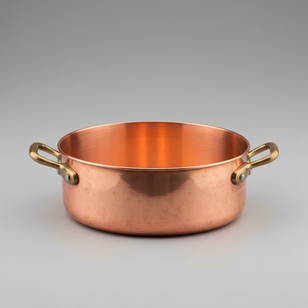 Unlined bare copper preserving pan specifically designed for jam and sugar work