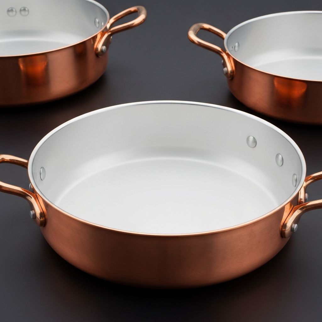 Silver-lined copper cookware showing bright white premium interior surface